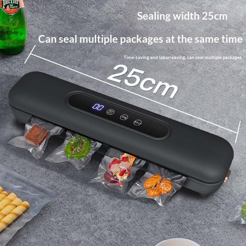 Compact food vacuum sealer sealing a storage bag