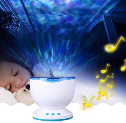 Blue ocean-wave LED projection lamp creating patterns on a wall or ceiling