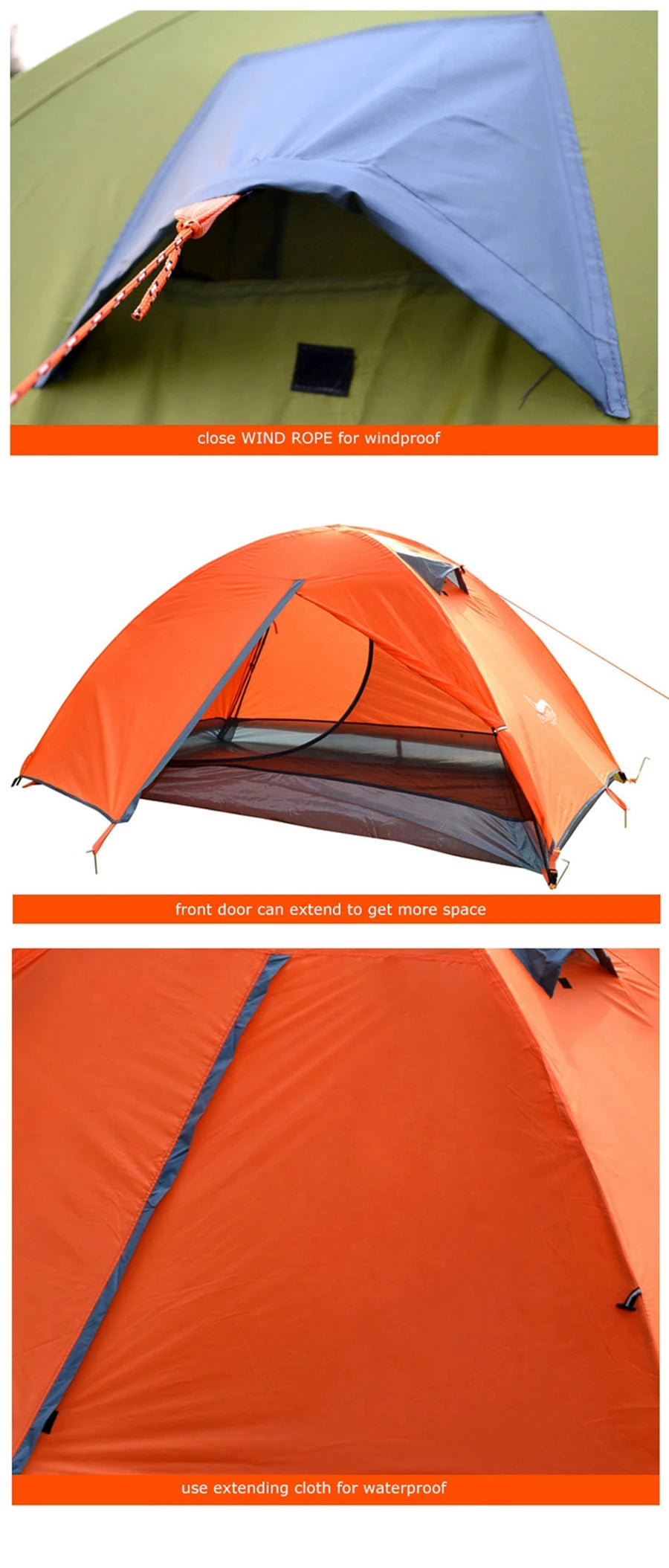 Two Persons Portable, Foldable Tent with Double Layer Four Seasons Waterproof Breathable Lightweight Material