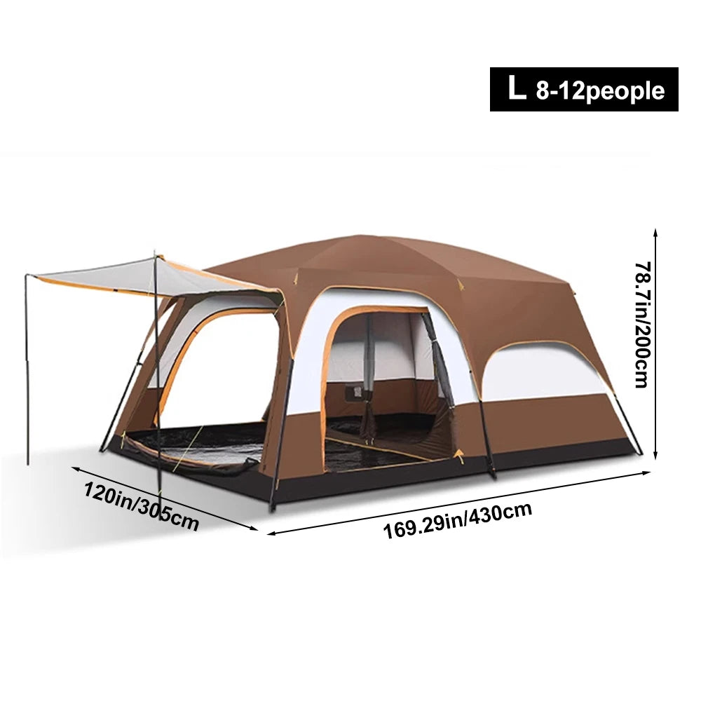 Four Season Camping Tent Fits 8+ Person, Waterproof, Windproof, Double Layer Breathable Material, Can Confirm into 2 Rooms