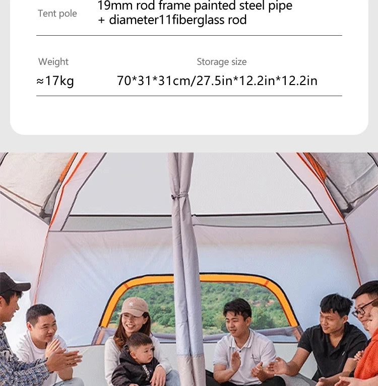 Four Season Camping Tent Fits 8+ Person, Waterproof, Windproof, Double Layer Breathable Material, Can Confirm into 2 Rooms
