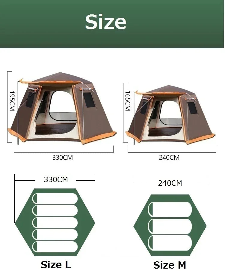 Outdoor Camping Tent, Waterproof, Anti-UV, Fits 8+, Easy Instant Setup, Portable