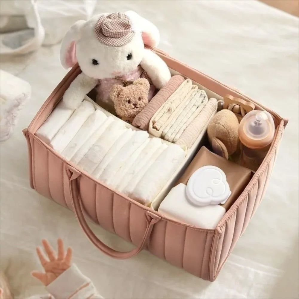 Large Capacity Baby Diaper Organizer Multi-Pocket Multifunctional Foldable Mommy Bag Floral Beige Portable