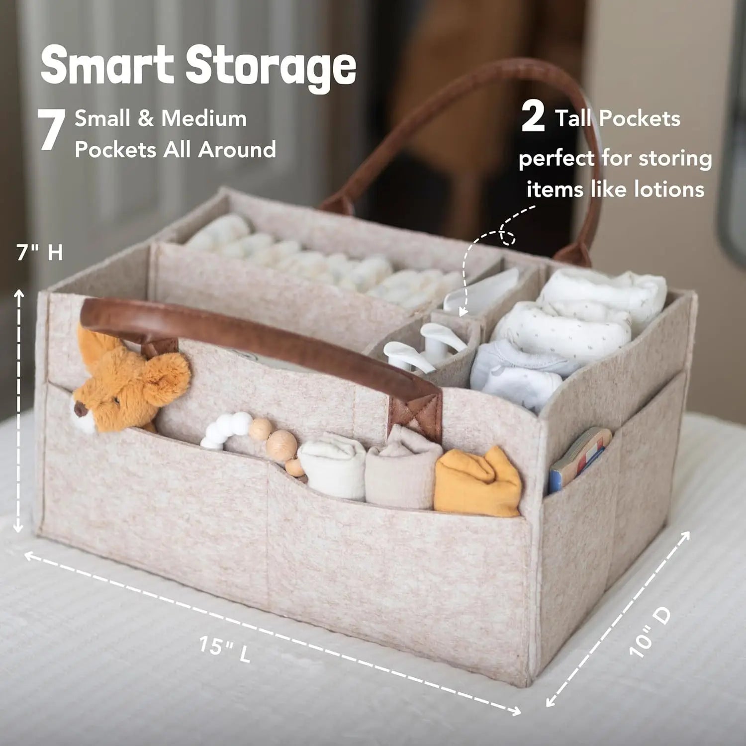 Infant Diaper Organizer and Storage Bag with Handle and Large Pockets