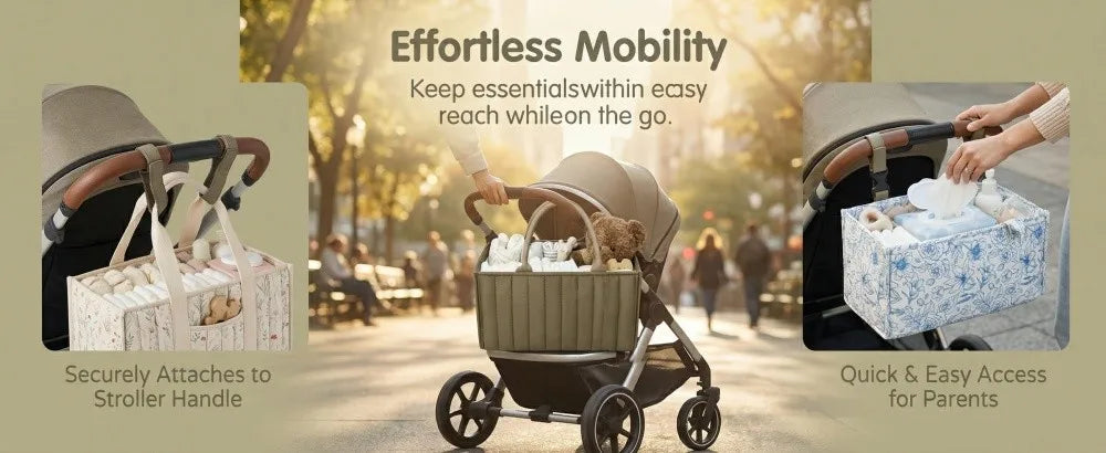 Large Capacity Baby Diaper Organizer Multi-Pocket Multifunctional Foldable Mommy Bag Floral Beige Portable