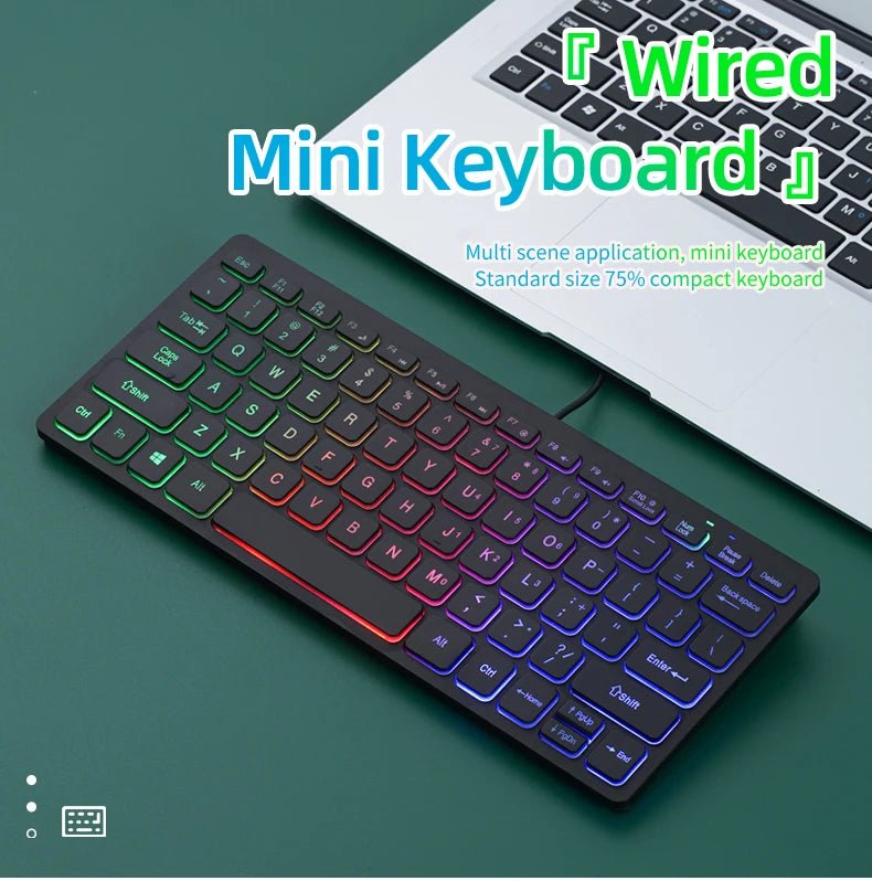 M70 Slim Keyboard Wired, APAYADO Mini Dazzling Color Keyboard, Character Translucent Keycaps, Bass Click, RGB