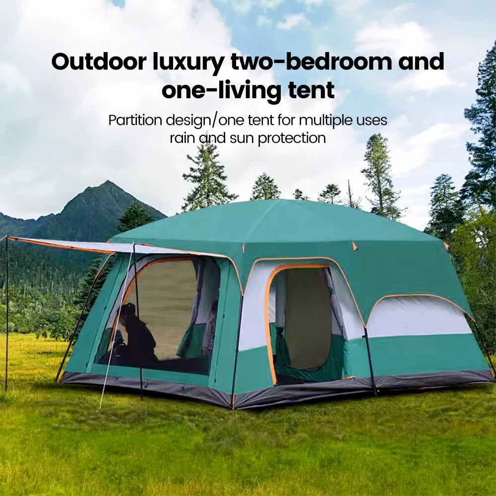 Four Season Camping Tent Fits 8+ Person, Waterproof, Windproof, Double Layer Breathable Material, Can Confirm into 2 Rooms