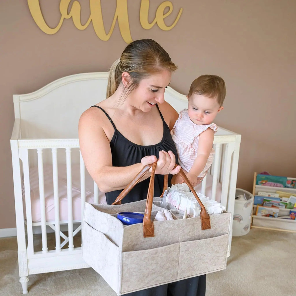 Infant Diaper Organizer and Storage Bag with Handle and Large Pockets