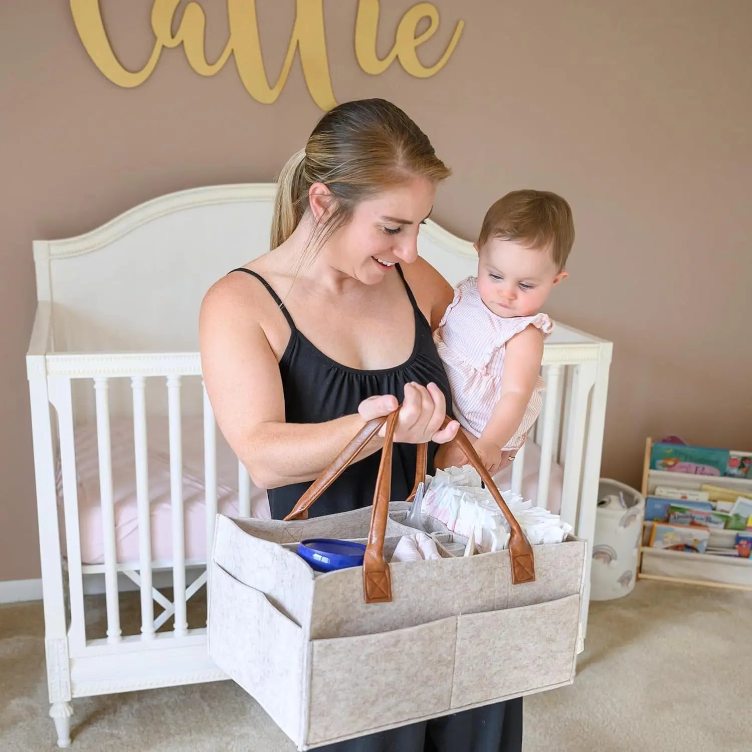 Infant Diaper Organizer and Storage Bag with Handle and Large Pockets