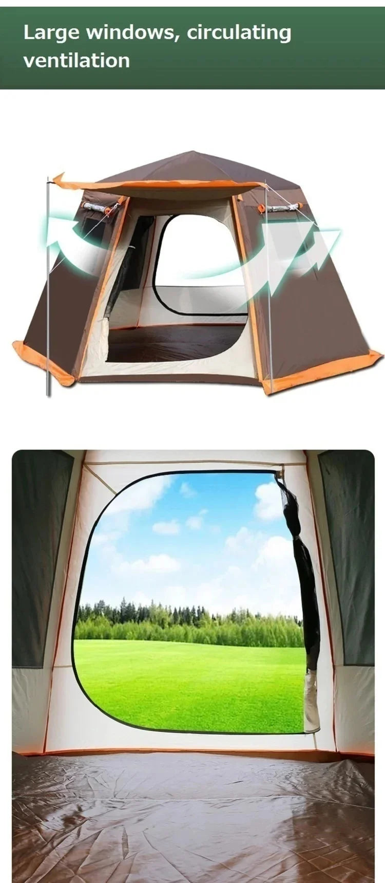 Outdoor Camping Tent, Waterproof, Anti-UV, Fits 8+, Easy Instant Setup, Portable