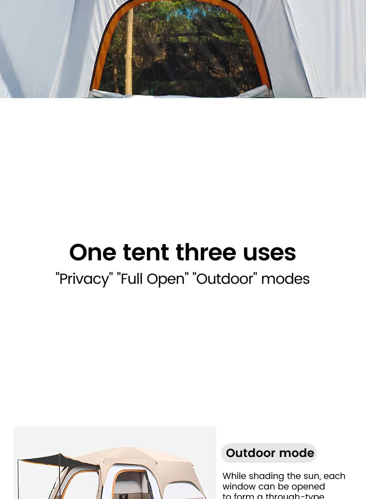 Four Season Camping Tent Fits 8+ Person, Waterproof, Windproof, Double Layer Breathable Material, Can Confirm into 2 Rooms