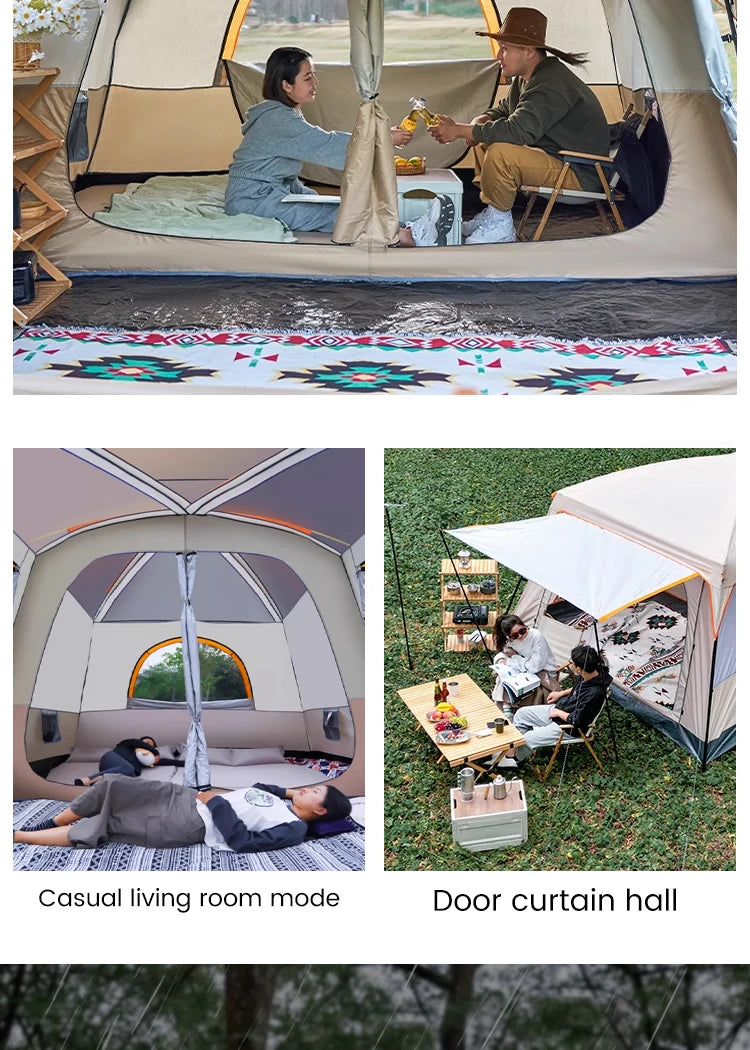 Four Season Camping Tent Fits 8+ Person, Waterproof, Windproof, Double Layer Breathable Material, Can Confirm into 2 Rooms