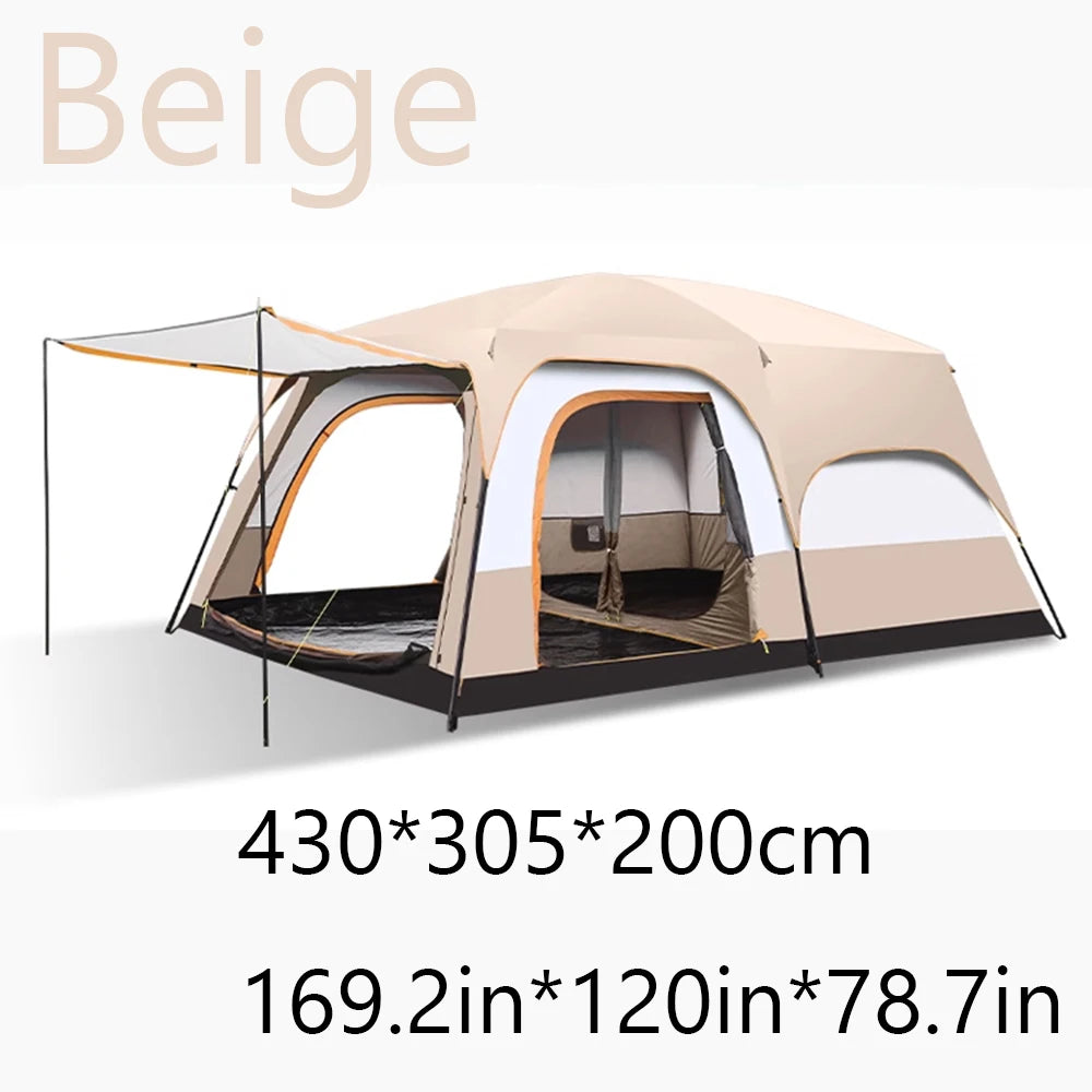 Four Season Camping Tent Fits 8+ Person, Waterproof, Windproof, Double Layer Breathable Material, Can Confirm into 2 Rooms