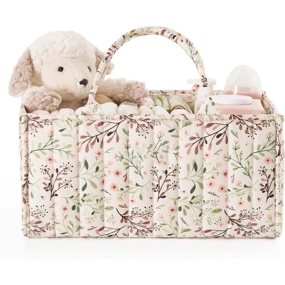 Large Capacity Baby Diaper Organizer Multi-Pocket Multifunctional Foldable Mommy Bag Floral Beige Portable