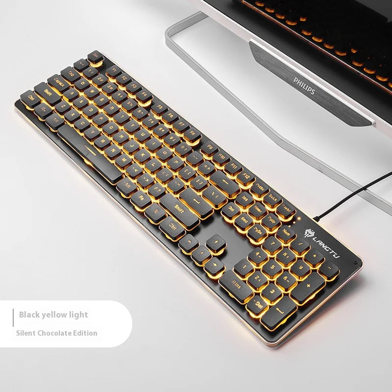 LANGTU L1 Wired Film Light Emitting Suspended 104-Key Silent USB Gaming Office Keyboard