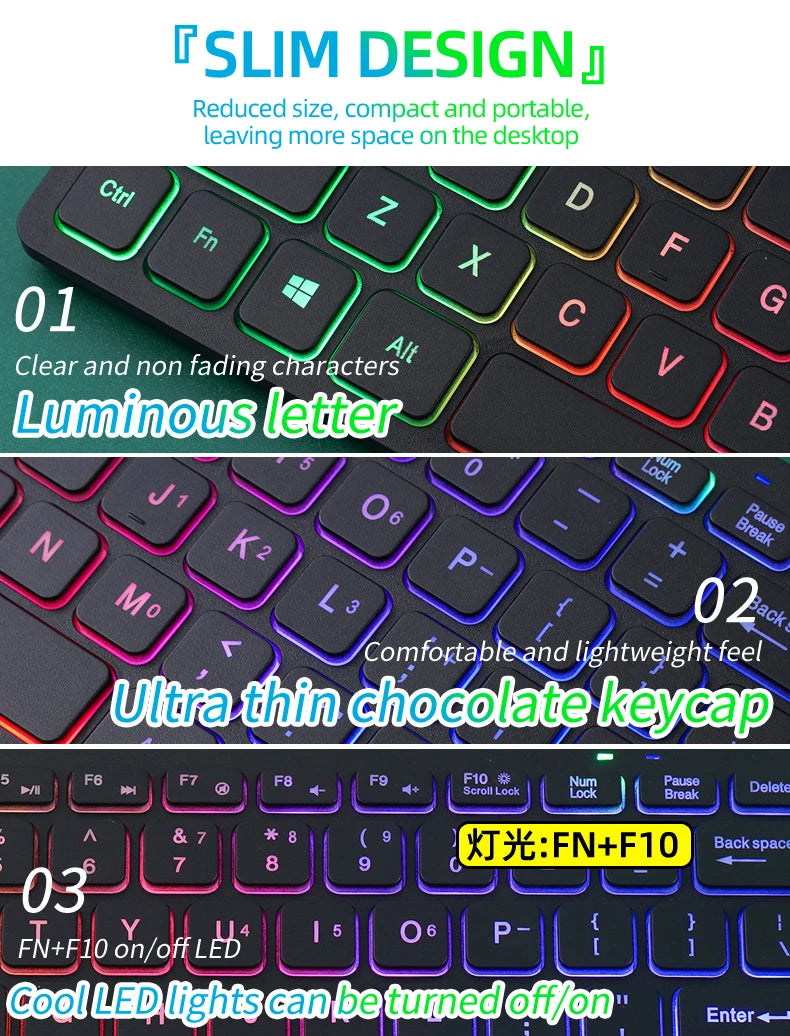 M70 Slim Keyboard Wired, APAYADO Mini Dazzling Color Keyboard, Character Translucent Keycaps, Bass Click, RGB