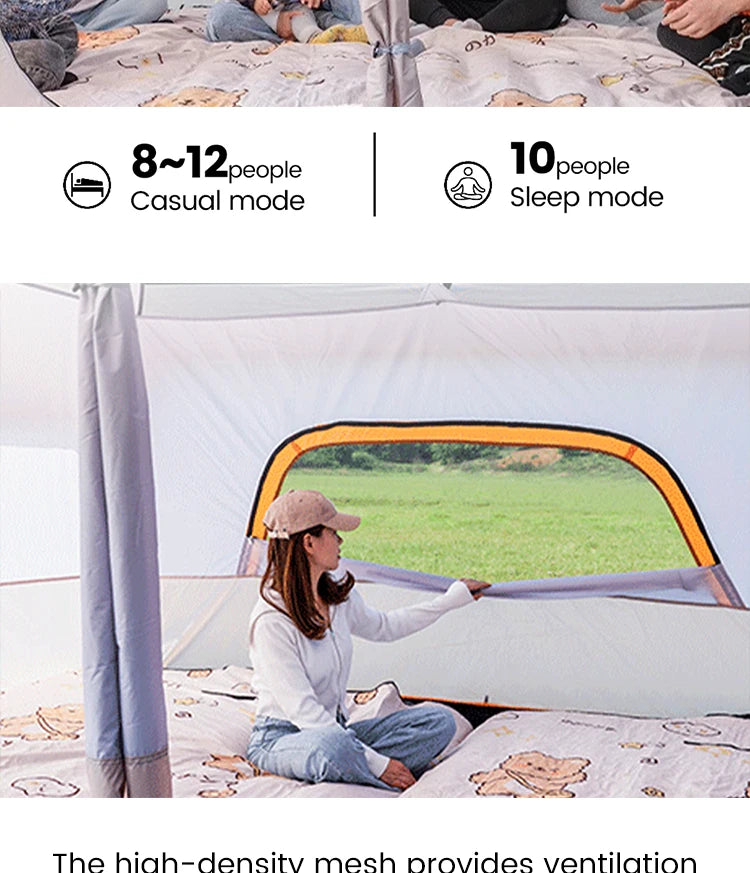 Four Season Camping Tent Fits 8+ Person, Waterproof, Windproof, Double Layer Breathable Material, Can Confirm into 2 Rooms