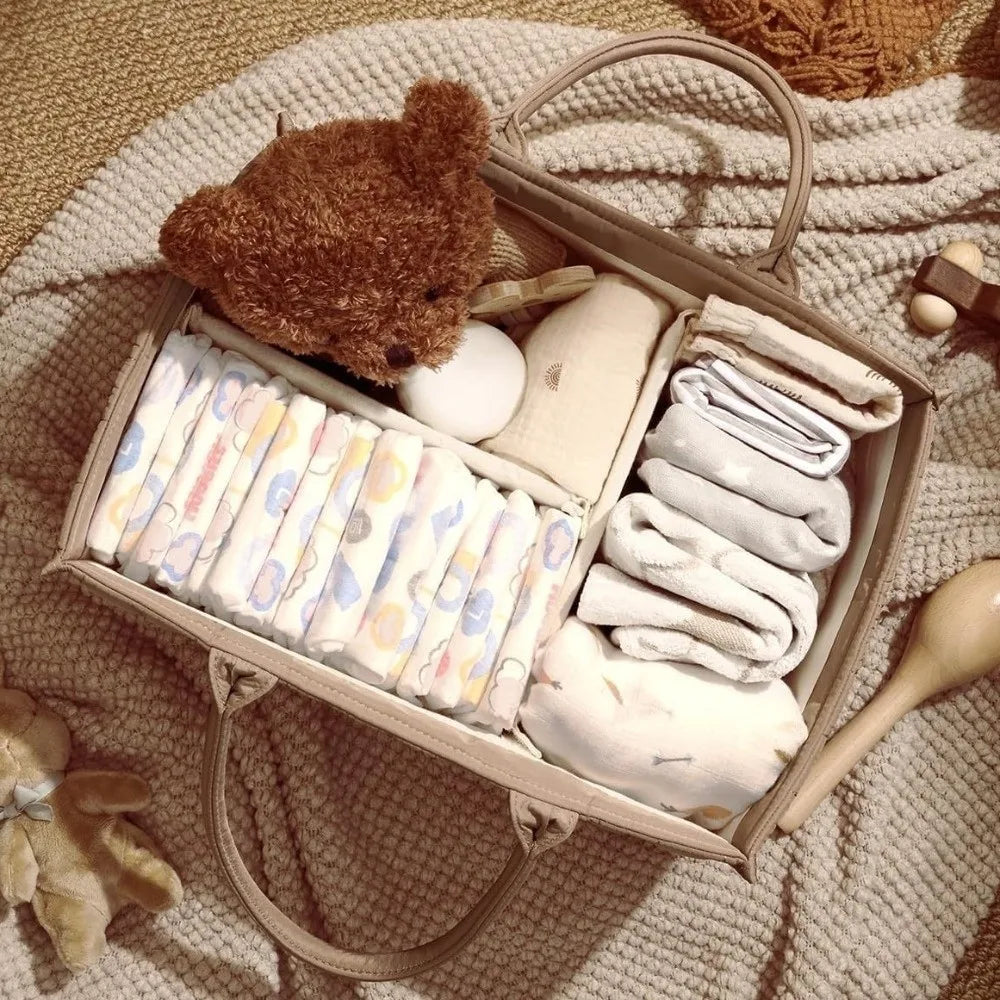 Large Capacity Baby Diaper Organizer Multi-Pocket Multifunctional Foldable Mommy Bag Floral Beige Portable