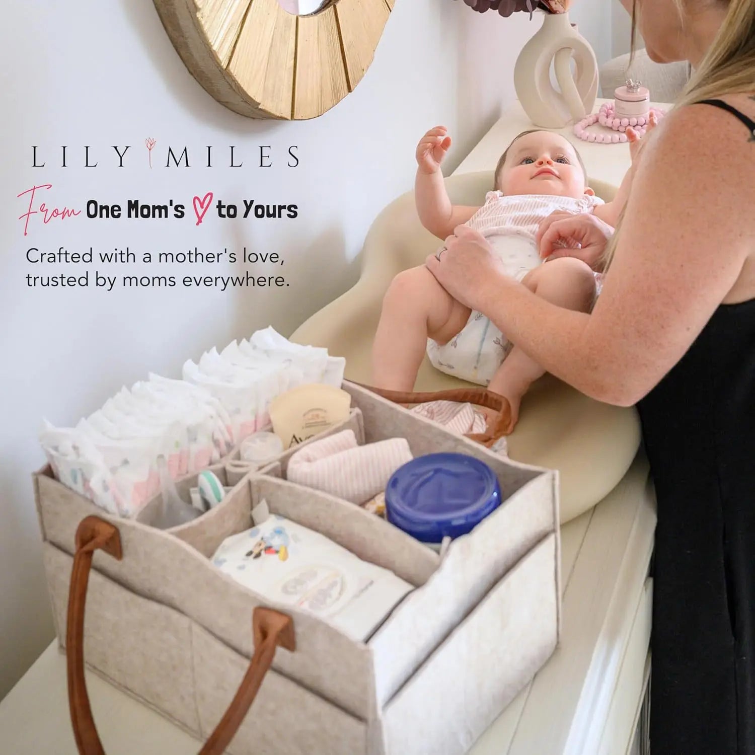 Infant Diaper Organizer and Storage Bag with Handle and Large Pockets