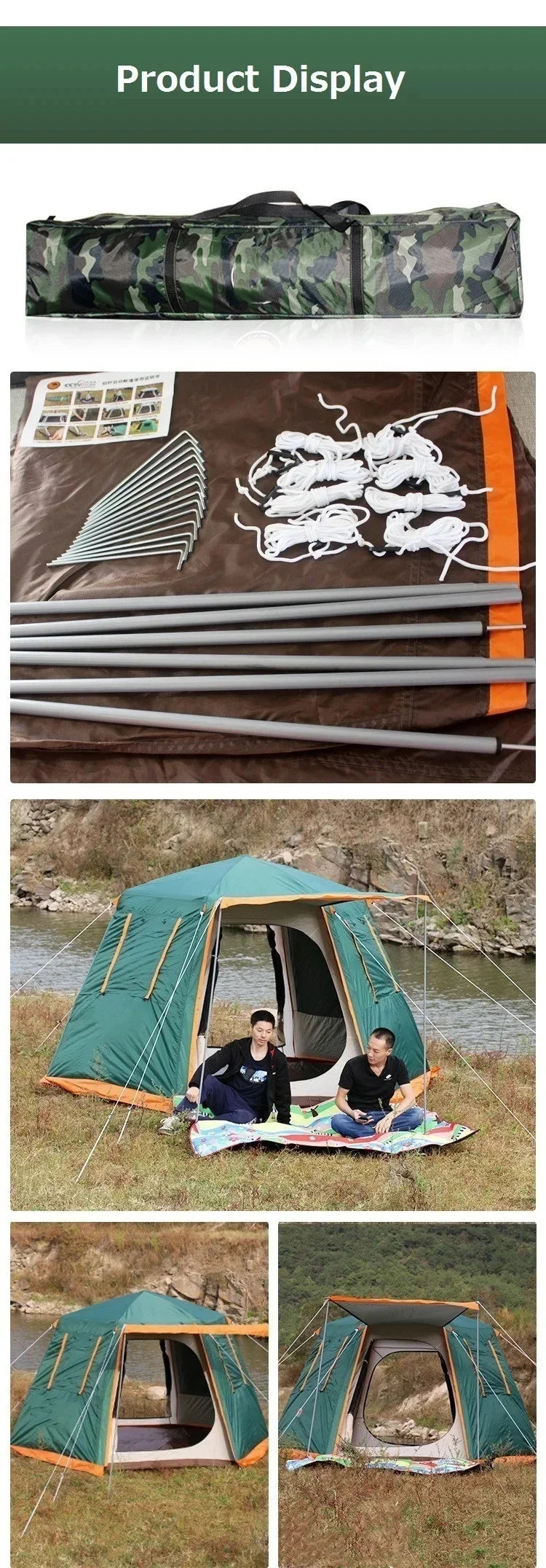 Outdoor Camping Tent, Waterproof, Anti-UV, Fits 8+, Easy Instant Setup, Portable