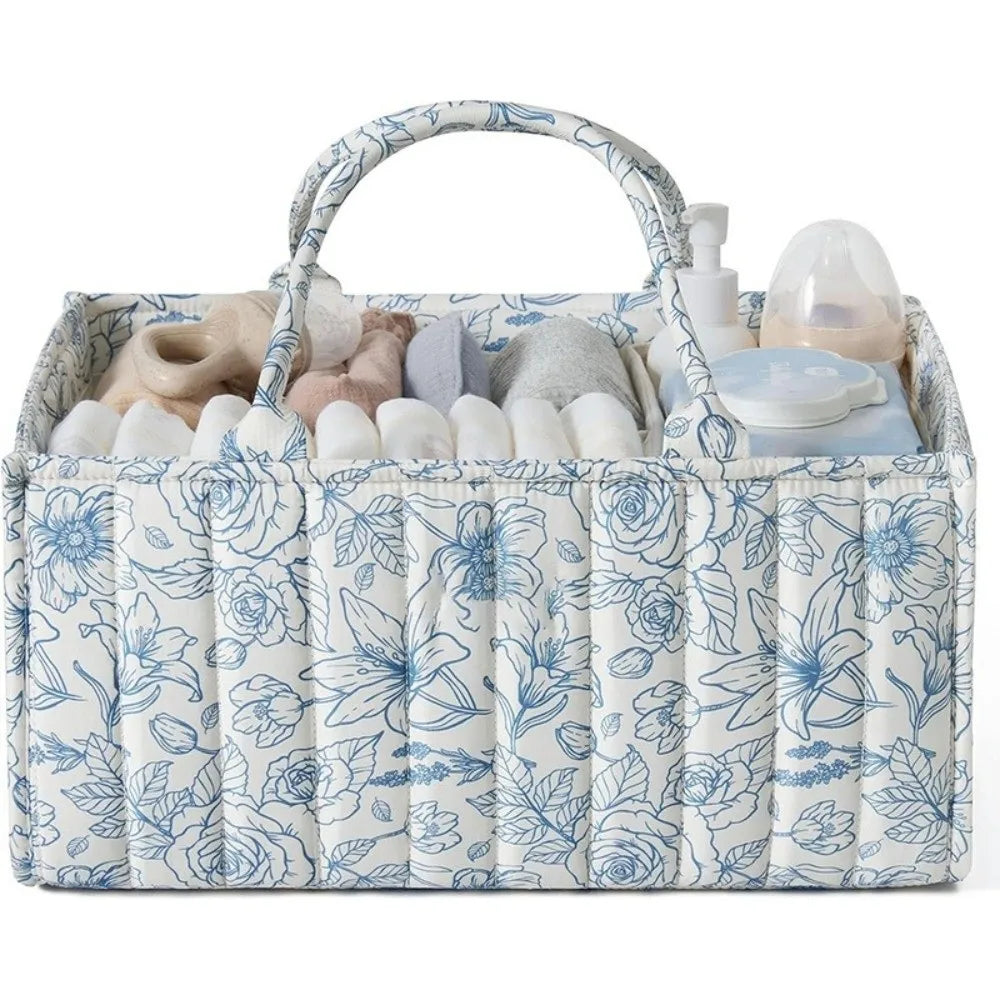 Large Capacity Baby Diaper Organizer Multi-Pocket Multifunctional Foldable Mommy Bag Floral Beige Portable