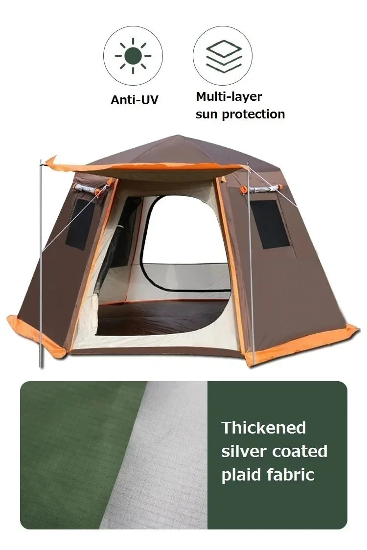 Outdoor Camping Tent, Waterproof, Anti-UV, Fits 8+, Easy Instant Setup, Portable