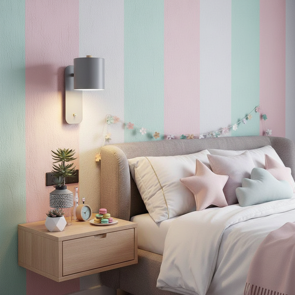 Macaron Bedside LED Wall Lamp | Colorful Pastel Night Light for Bedroom